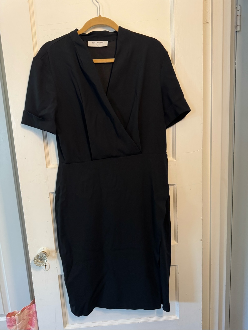MM Lafleur Black Midi Dress with V-Neck Wrap Front
